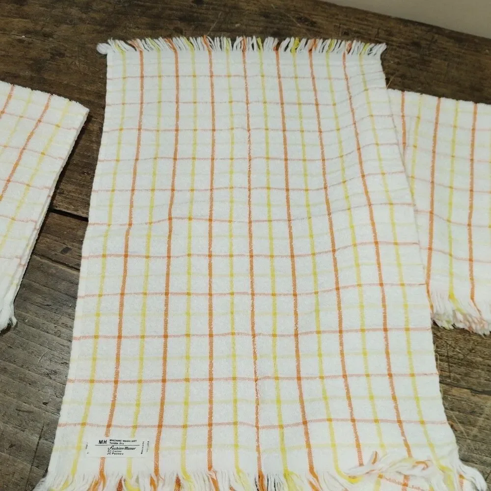 Vintage Fashion Manor JC Penney Kitchen 4 Hand Towel 3 Washcloth Orange Yellow